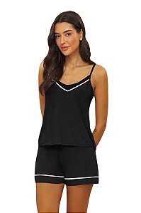 Shortdoll Alça Preto Vivo Branco em Viscolycra AK Sleepwear