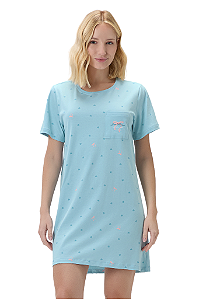 Camisola Adulto Manga Curta Azul Claro Corações Cor Com Amor