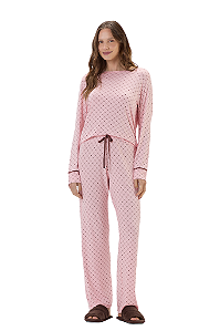 Pijama Adulto Manga Longa Rosa Mini Xadrez Viscolycra Cor Com Amor