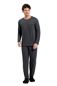 Pijama Masculino Adulto Manga Longa Cinza Chumbo Viscolycra