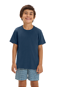 Pijama Menino Manga Curta Azul Marinho Vichy Cor Com Amor