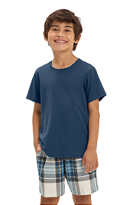 Pijama Menino Manga Curta Azul Marinho Maxi Xadrez Cor Com Amor