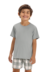 Pijama Menino Manga Curta Cinza Xadrez Cor Com Amor