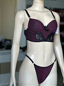 CONJUNTO COM BOJO LOUXEX BRILHO CALCINHA RENDA FIO COM REGULAGEM