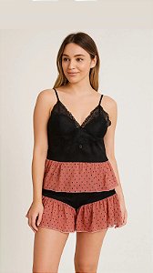 BABY DOLL SEXY SEM BOJO EM TULE DE POÁ E RENDA