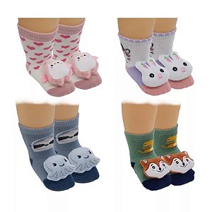 MEIA DE BEBÊ ALGODÃO 3D COM CHOCALHO