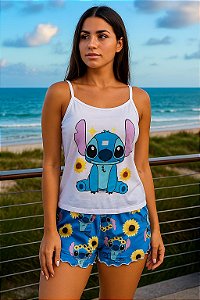 PIJAMA BABY DOLL BLOGUEIRA ALCINHA STITCH SUEDE PREMIUM SORTIDOS