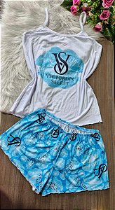 PIJAMA BABY DOLL BLOGUEIRA ALCINHA BRANCA SUEDE PREMIUM VS DIVERDOS