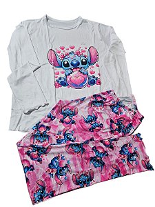 PIJAMA FEMININO MANGA LONGA STITCH SUEDE PREMIUM CONFORTÁVEL E QUENTINHO
