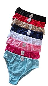 CALCINHA FEMININA TANGA DE SENHORA EM COTTON PREMIUM COM DETALHES EM RENDA MACIA CONFORTAVEL