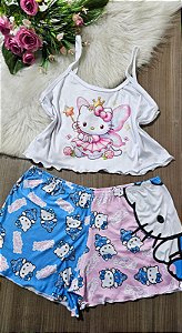 PIJAMA BABY DOLL CROPPED ADULTO HELLO KITTY EM SUEDE PREMIUM
