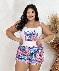 PIJAMA BABY DOLL CROPPED STITCH ADULTO PLUS SIZE EM SUEDE PREMIUM