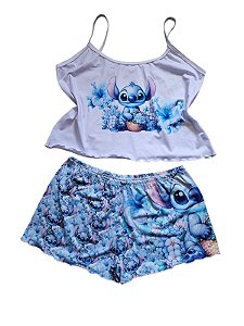 PIJAMA BABY DOLL CROPPED STITCH ADULTO SIZE EM SUEDE PREMIUM