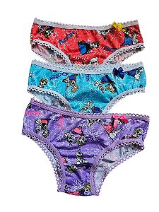 KIT 3 CALCINHAS INFANTIL MENINA MICROFIBRA ESTAMPADAS SORTIDAS