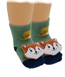 KIT 3 PARES MEIAS BEBÊ ALGODÃO 3D COM CHOCALHO MENINO