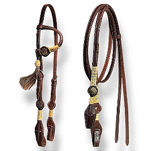 Kit Cabeçada Uma Orelha E Rédea Exclusiva Para Cavalos