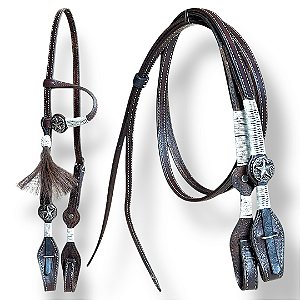 Kit Cabeçada Uma Orelha E Rédea Exclusiva Para Cavalos - Estrela