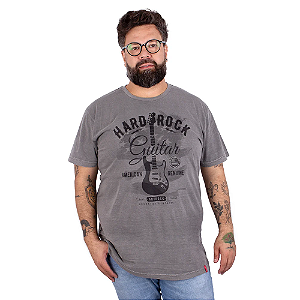 Camiseta Plus Size Estonada Hard Guitar Cinza.