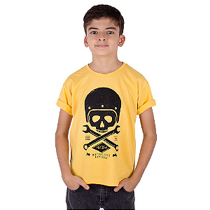Camiseta Juvenil Moto Skull Amarela