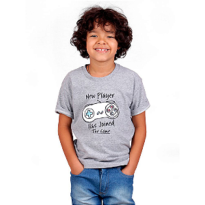 Camiseta Infantil Novo Jogador Cinza Mescla.