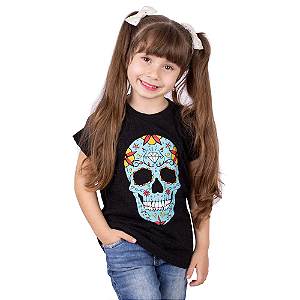 Camiseta Infantil Caveira Mexicana Preta Jaguar