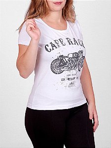 Camiseta Feminina Moto Cafe Racer Branca