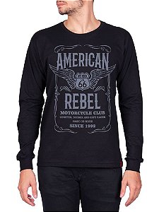Camiseta Manga Longa Moto American Rebel Preta.
