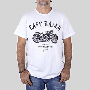 Camiseta Moto Cafe Racer Branca.