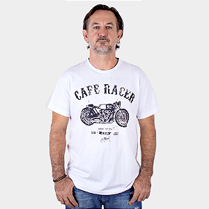 Camiseta Moto Cafe Racer Branca.