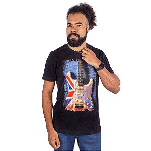 Camiseta Guitarra UK Preto Jaguar.