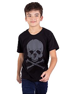 Camiseta Juvenil Caveira Ossos Preta