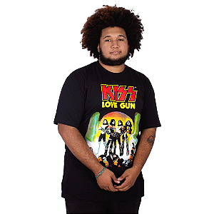 Camiseta Plus Size Kiss Love Gun Preta Oficial