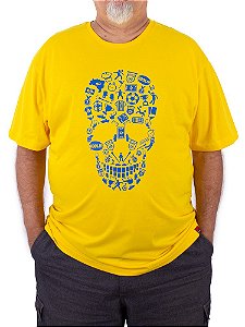 Camiseta Plus Size Brasil Fut Caveira Amarela.