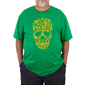 Camiseta Plus Size Brasil Fut Caveira Verde.