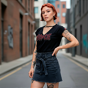 Blusa Choker Rock Full Preta