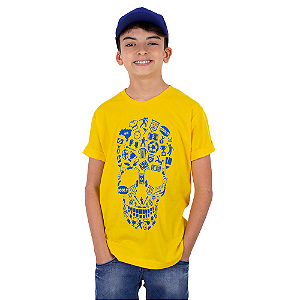 Camiseta Juvenil Brasil Fut Caveira Amarela