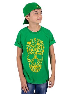 Camiseta Juvenil Brasil Fut Caveira Verde