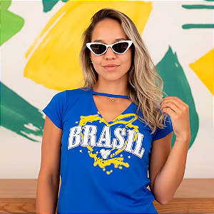 Blusa Choker Brasil Azul Royal