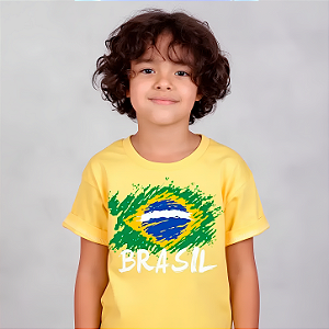 Camiseta Infantil Brasil Bandeira Amarela.