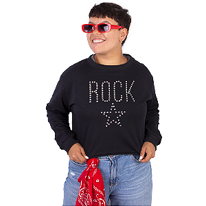 Moletinho Feminino Cropped Rock Star Preto