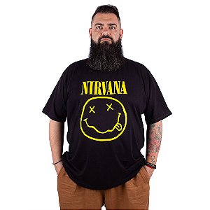 Camiseta Plus Size Nirvana Smile Preta Oficial