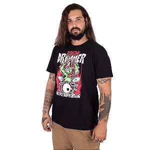 Camiseta Bateria Psycho Drummer Preta.