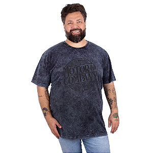 Camiseta Plus Size Estonada Motor Company Azul Marmorizada.