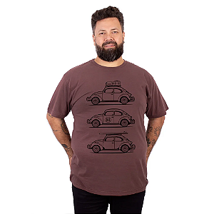 Camiseta Plus Size Estonada Fusca Trip Line Marrom.