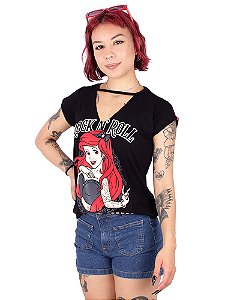 Blusa Choker Princesa Ruiva Tatuada Preta