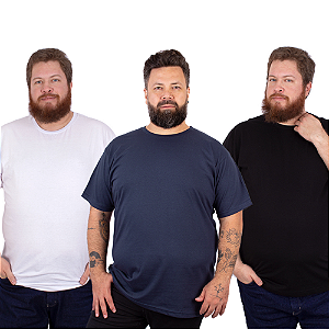 Pack 3 Camisetas Lisas Plus Size 100% Algodão.