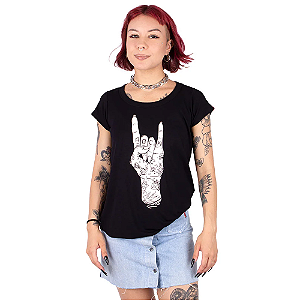 Blusa Gola Redonda Hand Tattoo Preta