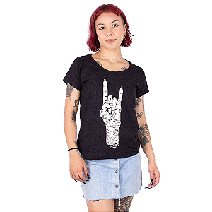 Camiseta Feminina Hand Tattoo Preta Jaguar