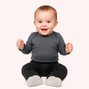 Body Bebê Manga Longa Básico Chumbo