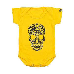 Body Bebê Caveira Elementos Amarelo